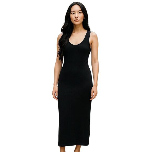 Zara Knit Black Ribbed Dress Sid Lace Up Women Size Medium Whimsigoth Baddie - Picture 1 of 8